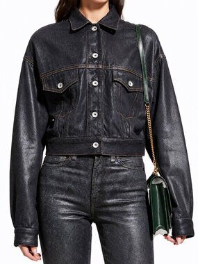 rag & bone Crop Denim Trucker Jacket Clear Coated Oversized Size M